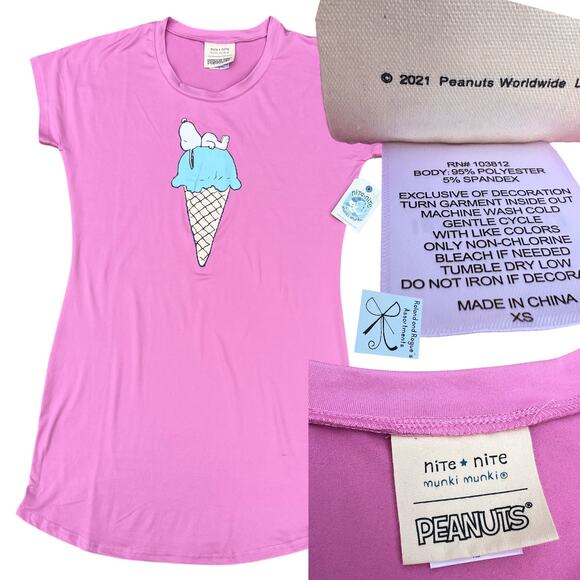 Nite Nite Munki Munki x Peanuts Snoopy Ice Cream Sleep Dress Sz XS NWT - Picture 1 of 3